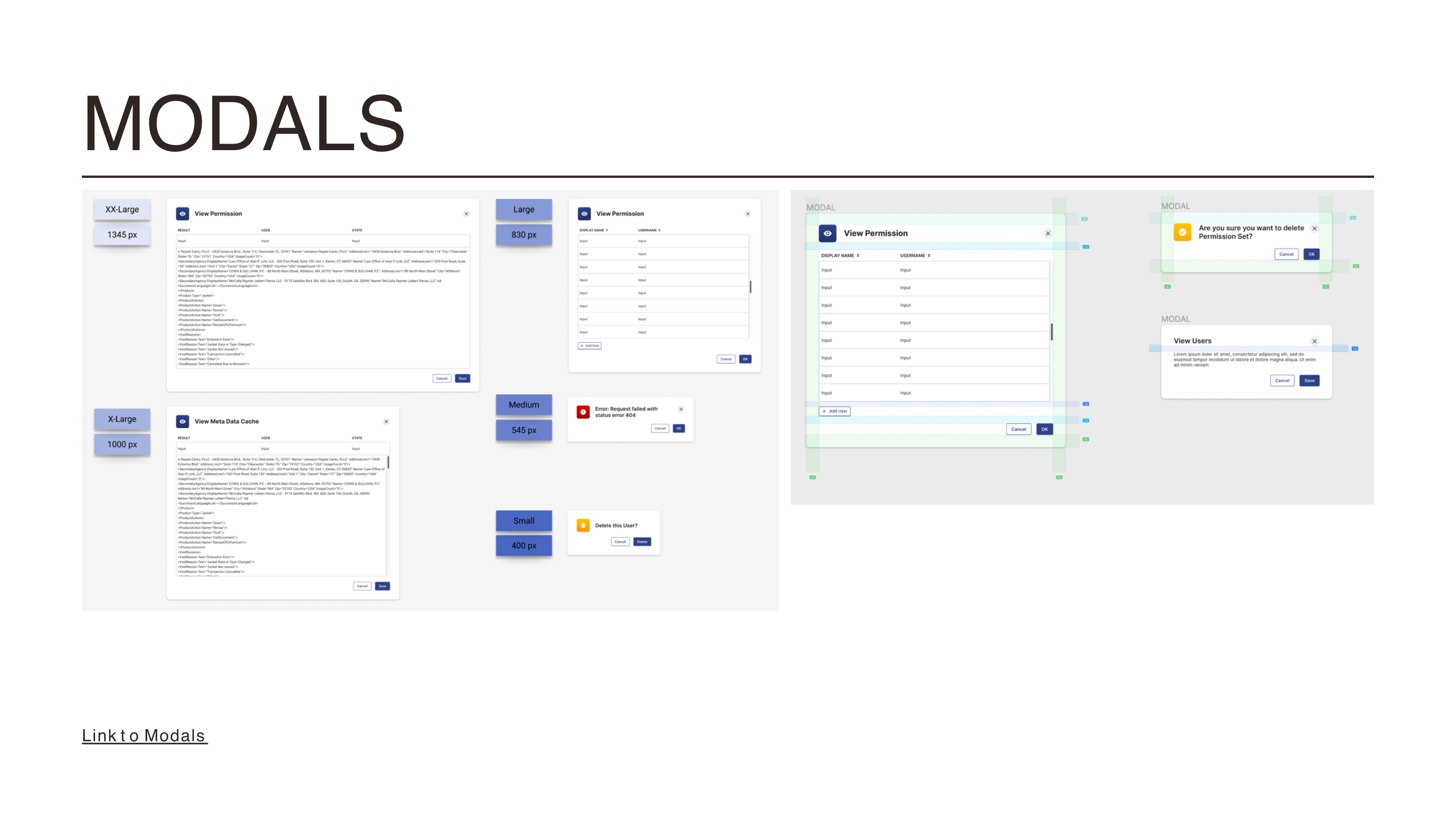 Figma components page showing modals