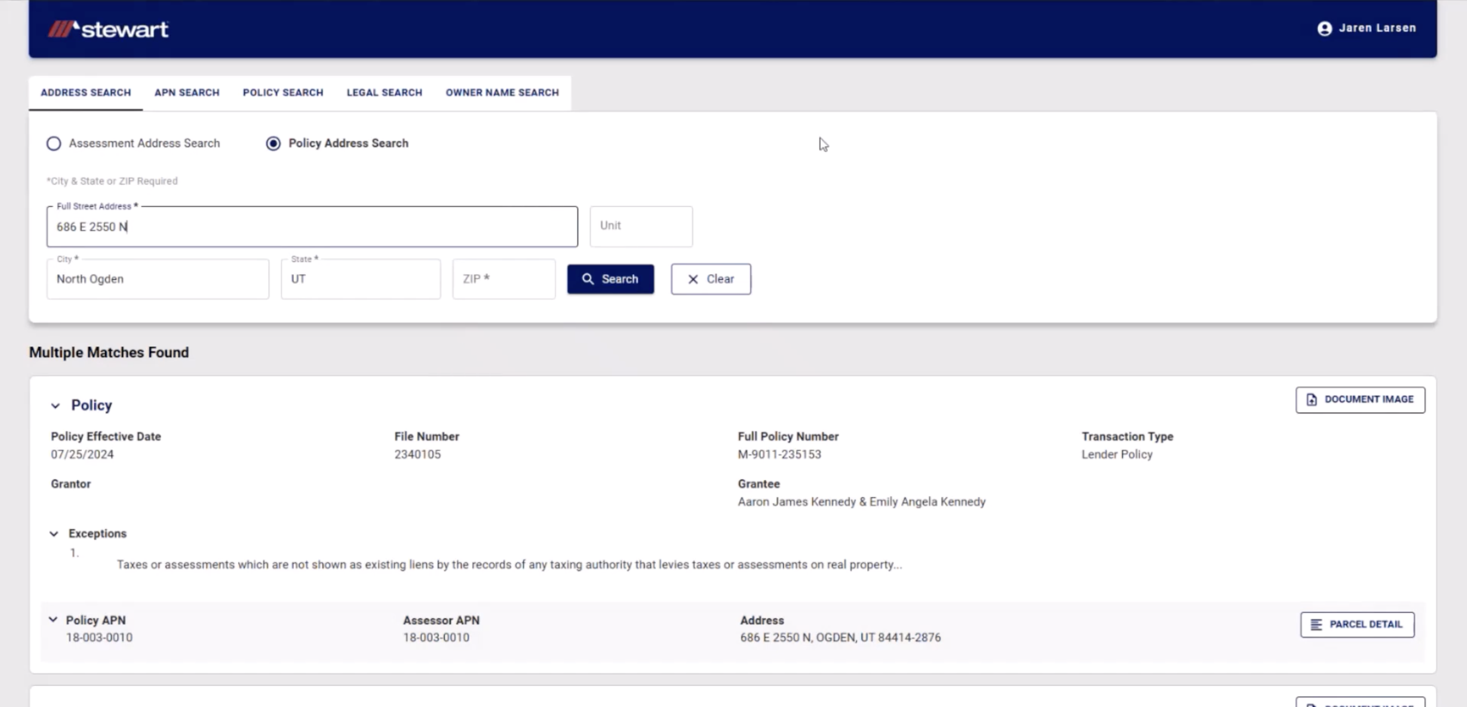 High fidelity screen showing search results